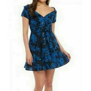 Free People Thing Called Love Blue Floral Linen Dress size 6